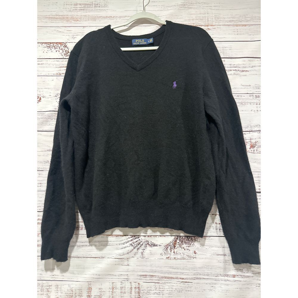 Polo Ralph Lauren Wool Vneck‎ Sweater Men's Size L Black